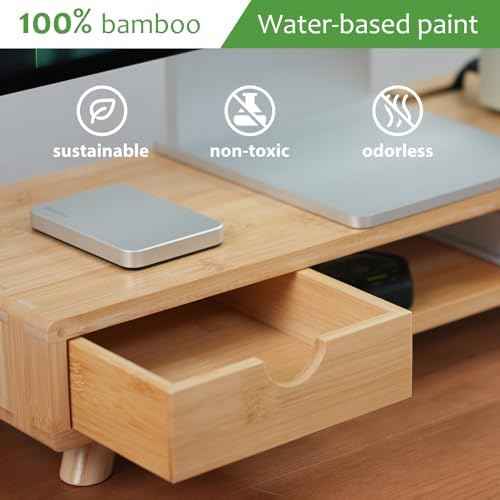Bamboo Monitor Stand Riser with Drawer