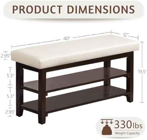 40" Solid Wood Shoe Storage Bench, 2 Tier Shoe Rack for Entryway, Beige