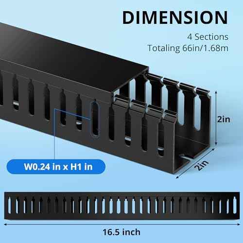 2" H x 2" W Cable Raceway, 66in Under Desk Wire Management Channel, Black