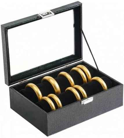 Bracelet Display Holder with Rods for Bangles Watches, Jewelry Organizer Box Storage Case with Clear Lid (Black)