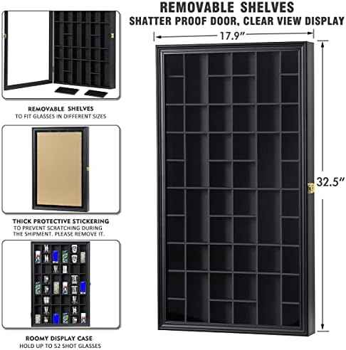 Shot Glass Storage Display Case Large 52-Slot Wooden Cabinet Rack Holder