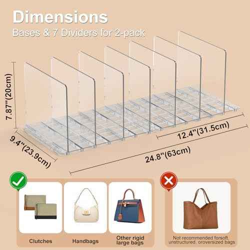 SortNStore Bag & Purse Organizer for Closet: Adjustable Clear Dividers