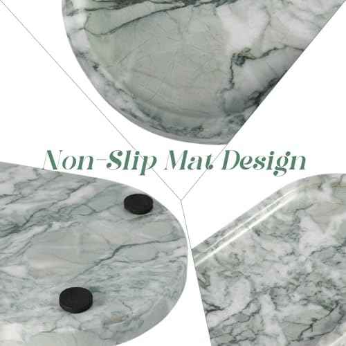 Koville Marble Bathroom Tray for Countertop, Vanity Tray Stone Trays for Decor, Natural Marble Decorative Tray for Dresser Organizer, Storage Trays for Perfume, Jewelry, Cosmetics(Retro Light Green)