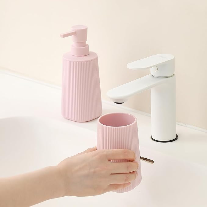 Bathroom Accessories 2 Piece Soap Dispenser and Toothbrush Holder Set Striped - Image 6