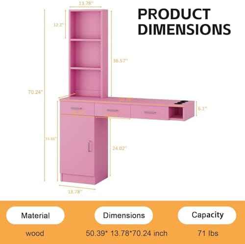 4ever2buy Pink Salon Stations for Hair Stylist, Wall Mount Barber Station