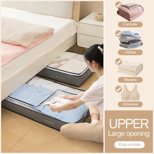 90L Under Bed Storage Containers, Foldable Grey Underbed Storage Bags - Closet Organizers and Storage Bins for Wrapping Paper, Blanket, Clothing, Comforter, Sweaters, Pillows, Linen Sheets