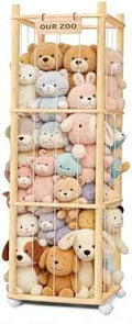 Stuffed Animal Storage, Wood Stuffed Animal Zoo Storage with Brake Wheels, Space Save Toy Organizer, Large Capacity Stuffed Animal Holder, Perfect for Nursery Playroom Kidroom Bedroom-54.3 Inch
