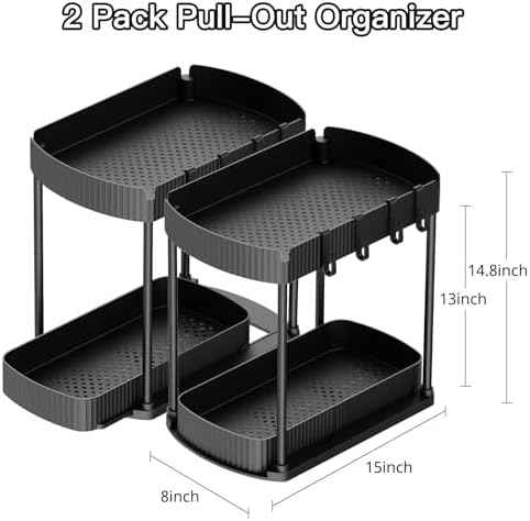 2 Packs Under Sink Pull-Out Storage Organizers, 14.8 Inches, Black