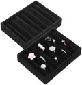 2 PCS Black Velvet Stackable Ring Organizer Tray, Earrings Display Tray Storage, Small Jewelry Trays, Display Storage Insert Holder for Ring Earrings Jewelry (8 Slots)