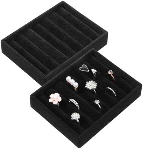 2 PCS Black Velvet Stackable Ring Organizer Tray, Earrings Display Tray Storage, Small Jewelry Trays, Display Storage Insert Holder for Ring Earrings Jewelry (8 Slots)
