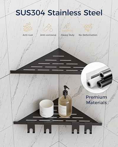 Black Shower Corner Shelf, 10" Slot Design Recessed Shower Shelves