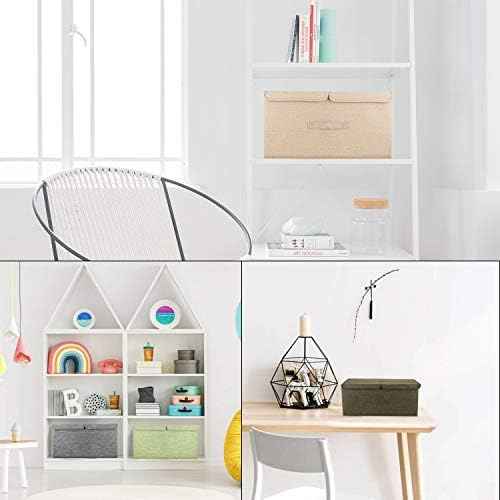 2 Pack Large Linen Fabric Collapsible Storage Bins with Lid and Handles, Washable Storage Box Baskets Cube with Removable Divider for Bedroom,Closet,Office,Living Room,Nursery (Black, Large)