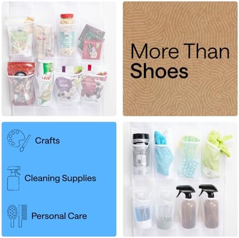 GORILLA GRIP Over the Door Shoe Organizer, 24 Large Pockets, White