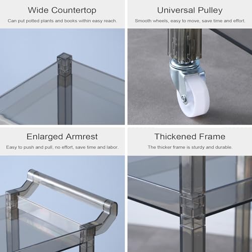 Acrylic Utility Rolling Cart,3-Tier Acrylic Bar Cart with Pulling Handle & 4 Wheels for Kitchen Living Room Dining Laundry,Clear Multifunction Small Spaces Rolling Serving (Size:29.13'' H,Color:Clear)