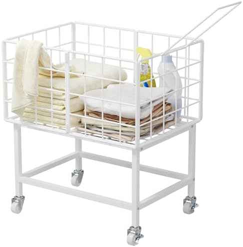 WOWLIVE Rolling Laundry Hamper, Metal Wire Frame Laundry Cart with Wheels