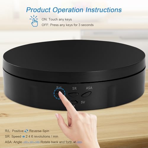 22 lbs Motorized Rotating Display Stand for Jewelry, 360 Degree, Automatic Mute Rotating Display Stand, Electronic Turntable with USB Charging Port for Display, Photography Products, Cupcakes, Toys