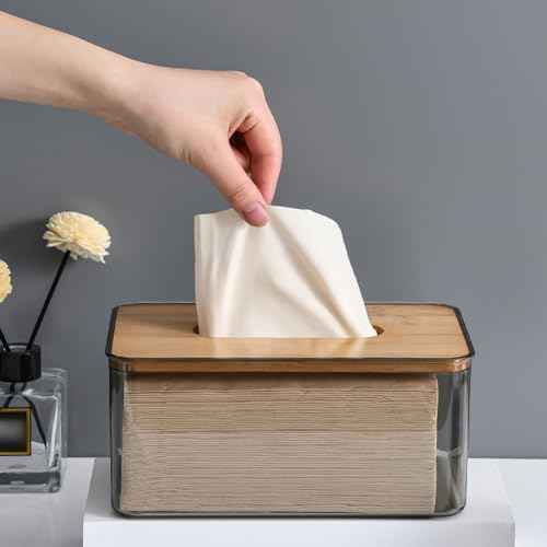GSHLLO Clear Acrylic Tissue Box Dryer Sheet Dispenser Rectangle Tissue Holder Cover Countertop Napkin Organizer Bathroom Facial Napkin Case for Office Room