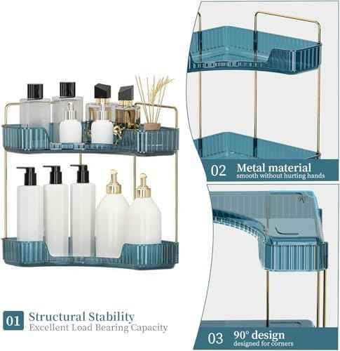 INVSSENE Corner Bathroom Countertop Organizer, Vanity Organizer Trays