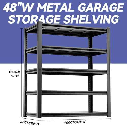 5-Tier 40”W X 20”D X 72”H Heavy Duty Garage Storage Shelves 2500LBS Basement Shelving Heavy Duty Adjustable Unit Rack Metal Rack(Black)