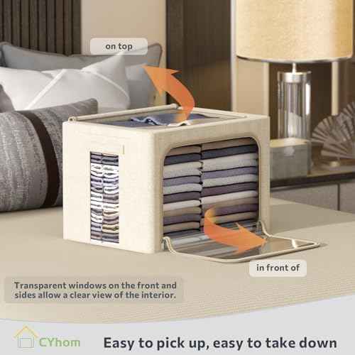 CYhom 3Pack Foldable Storage Bins - Frame Storage Box Linen Fabric