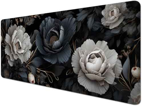 Black and White Mouse Pad,Floral Mouse Pad Desk Mat,Large Mousepad