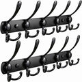 Coat Rack Wall Mount with 5 Tri Hooks – 16 Inch Stainless Steel Coat Hook Rack, Heavy Duty Wall Mounted Organizer for Coats, Hats, Towels, Robes, Bags, Scarves, Entryway, Bathroom - Black 2 Pack