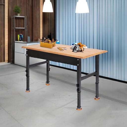 48" Adjustable Work Bench, Rubber Wood Top Workbench Heavy-Duty Work Table - Image 5