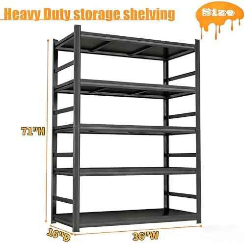 Garage Shelving,16" D x 36" W x 72" H Garage Storage Shelves 3000LBS Heavy Duty Metal Shelf Organizer Storage 5 Tier Adjustable Shelves for Industrial,Warehouse,Basement