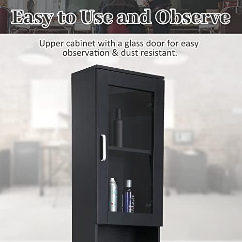 RESHABLE Salon Station for Hair Stylist,Hair Styling Storage Cabinet,Black
