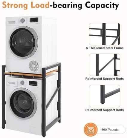 Washer Dryer Stacking Rack Stand, Heavy Duty Washing Machine Shelf, Black