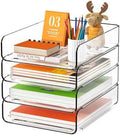 FANXIYQ 4-Tier Acrylic Paper Tray Organizer, Clear Stackable Desk File Organizer for Documents, Files, Letters, A4 Paper, Books, Notes, Mail & Paper Storage, Office Classroom Home