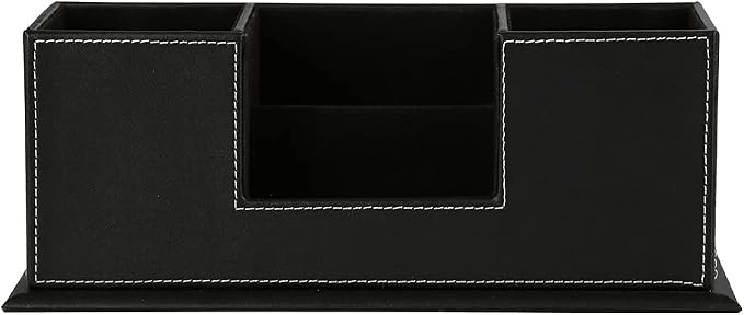 KINGFOM Office Supplies Desk Organizer PU Leather Storage Box 4 Divided - Image 4