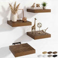 RICHFOCUS 8Inch Square Floating Shelves for Wall 4Pack|Walnut