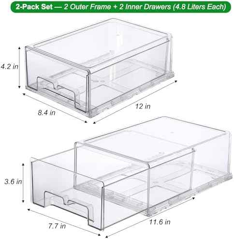 Taiuloo 2 Pack Stackable Refrigerator Organizer Bins with Pull-Out