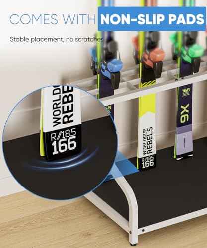 Mondazie Ski Storage Rack for Garage, 4 Pair White