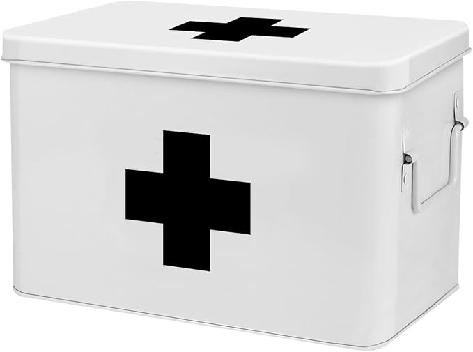 Flexzion First Aid Box Organizer Empty 13" White Vintage First Aid Kit Tin by Flexzion