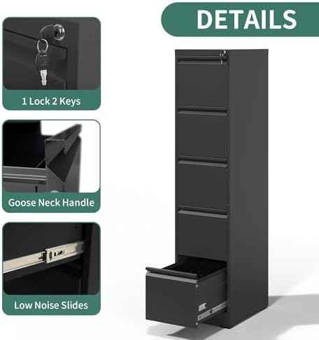 5 Drawer File Cabinet with Lock,Metal File Cabinet for Home Office