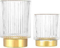 DASITON Makeup Brush holder Organizer,Crystal Cosmetic Makeup Brush Glass Brushes Storage Holder, Vintage Make Up Brush Cup Pen Pencil Holder striped vase(Clear S+L)