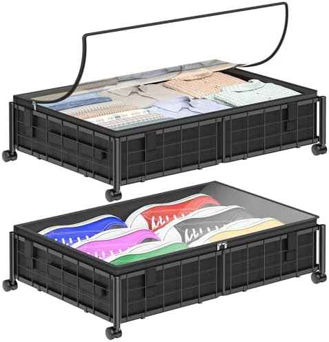 Hleelomi Under Bed Storage with Wheels and Storage Bag, 360° Rolling Under Bed Metal Drawers for Clothes, Blankets, Books and Shoes,Black， 2pack