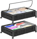 Hleelomi Under Bed Storage with Wheels and Storage Bag, 360° Rolling Under Bed Metal Drawers for Clothes, Blankets, Books and Shoes,Black， 2pack