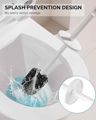 Toilet Brush and Holder Set, Stainless Steel Toilet Bowl Brush with Lid, Rust Proof Toilet Cleaner Brush with Caddy, Durable Bristles, Splash Proof, Ideal for Bathroom（1 Pack, White）