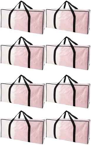 PANDA JOYS Extra Large Moving Bags with Zippers & Carrying Handles, Heavy-Duty Storage Tote for Space Saving Moving Storage, Fold Flat, Alternative to Box and Bin - 8 Pack, Semi-Transparent
