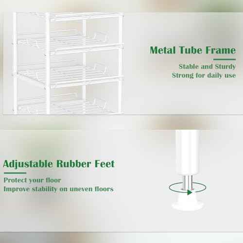 Water Bottle Organizer 5 Tier Free Standing Water Bottle Storage Rack Metal Water Bottle Rack Shelf Large Capacity Bottled Water Holder Beverage Soda Drink Stand for Kitchen Pantry Office,White