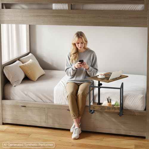 YATINEY Bedside Shelf, Bunk Bed Shelf with Storage and 360° Rotating, Clip-on Loft & Bunk Bed Tray Shelf, Nightstand for College Dorm Room, Apartment, Rustic Brown and Black ET21BR
