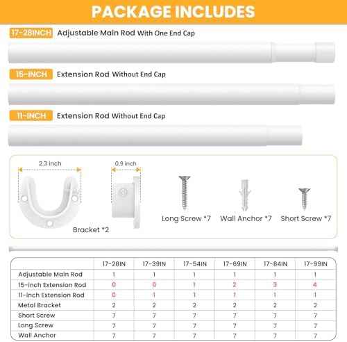 Closet Rods for Hanging Clothes, 17-84 Inch No-Cut Stepless Adjustable