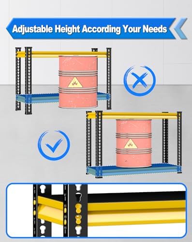 48" W Garage Storage Shelves Heavy Duty, 2800LBS Loads Adjustable Garage Shelving, 5-Tier Metal Shelving Units and Storage Racks, Industrial Utility Shelf,48''Wx18''Dx78''H, Yellow