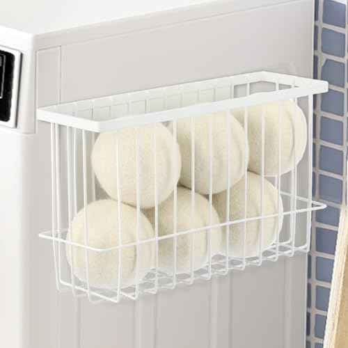 Magnetic Dryer Ball Holder for Laundry Room Dryer Ball Organization, Magnetic Lint Bin for Laundry Room Wool Dryer Ball Organizer, Iron Dryer Ball Container for Laundry Room Storage（White）