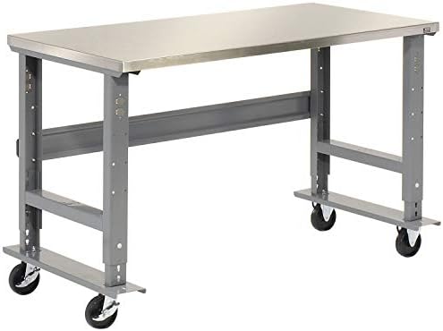 Global Industrial Mobile Adjustable Height Workbench, Stainless Steel - Image 2