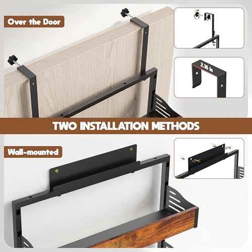 Over The Door Pantry Organizer, 8 Tier Spice Rack with Adjustable Wooden Basket, 2 IN 1 Wall Mount or Hanging Seasoning Organizer, Heavy-Duty Pantry Door Storage Shelf for Kitchen, Laundry Room