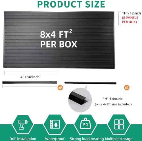 FRAYSCENT Slat Wall Paneling Garage Slat Wall Storage Systems Slatwall Panels Power Tool Organizer Wall Mount, PVC Garage Storage & Organization Products Slate Board (Black, 4ft x 8ft)